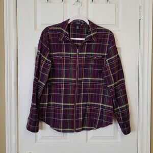 Chaps Ralph Lauren Women's Long Sleeve Plaid Zippered Shirt ~ Sz. Large ~ EUC ~